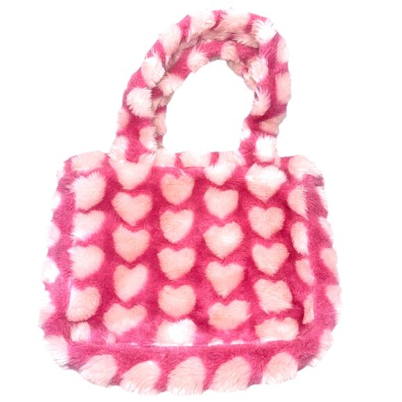 Hello Kitty Pink Faux-Fur Hearts Tote Bag, Large, Soft Plush Shoulder Purse - Picture 2 of 6